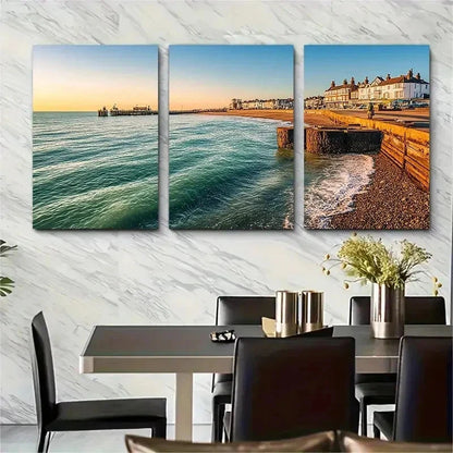 3pcs Impressionist West Sussex Coastal Perfect Wall Art Set Canvas Framed 50x70cm - High Quality Print 100% Australian Made Wall Canvas Ready to Hang