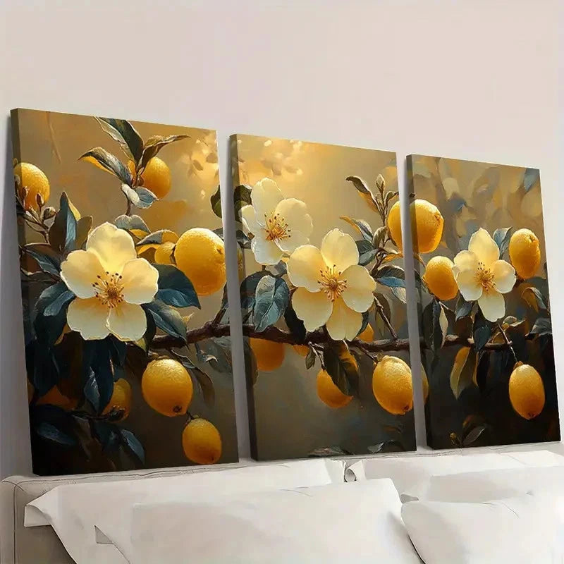 3pcs Lemon Blossom Painting Print RT   Wall Art Set Canvas Framed 40x60cm - High Quality Print 100% Australian Made Wall Canvas Ready to Hang