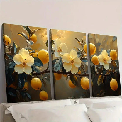 3pcs Lemon Blossom Painting Print RT   Wall Art Set Canvas Framed 40x60cm - High Quality Print 100% Australian Made Wall Canvas Ready to Hang