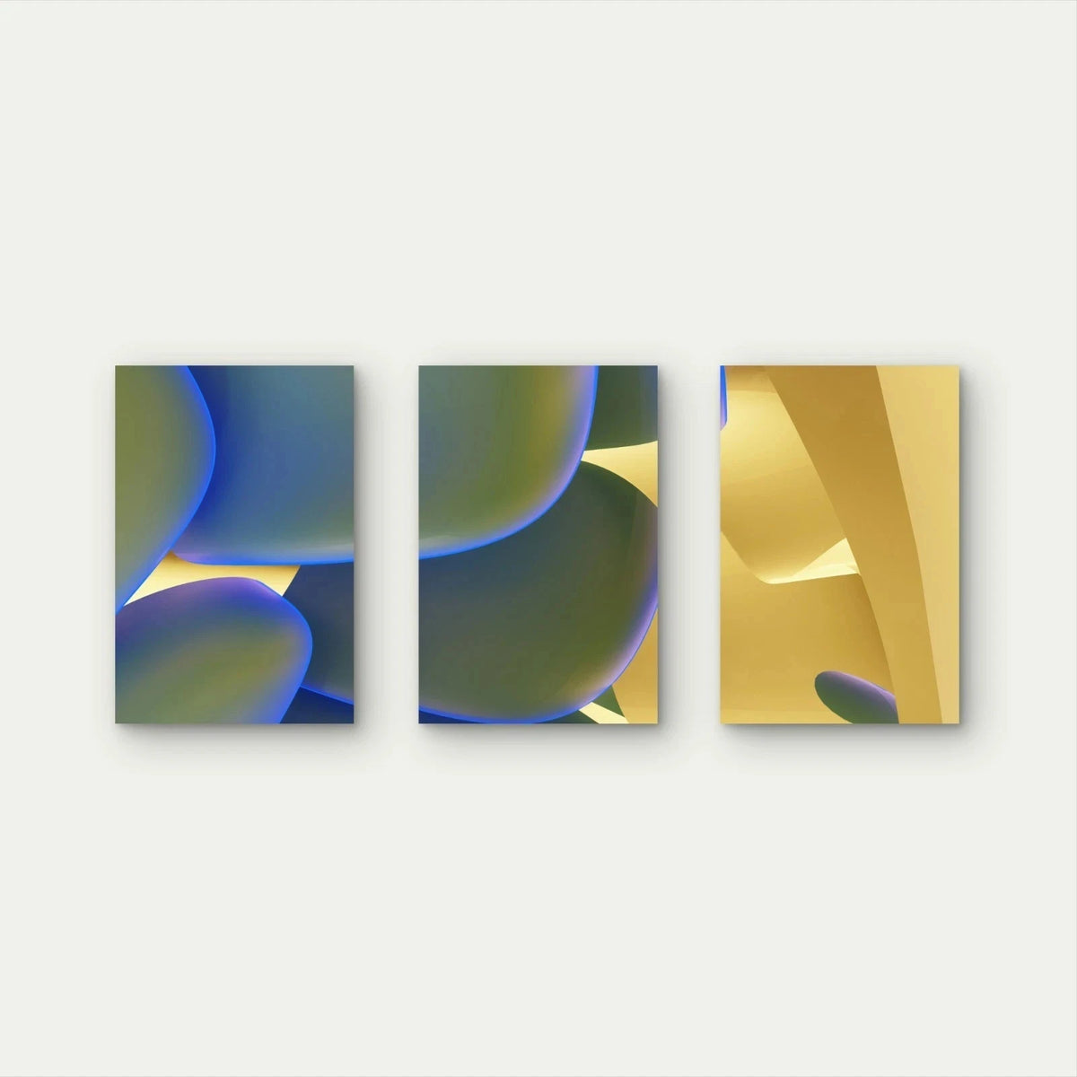 3pcs Abstract Art Blue & Gold Modern Shapes Wall Art Set Canvas Framed 50x70cm - High Quality Print 100% Australian Made Wall Canvas Ready to Hang