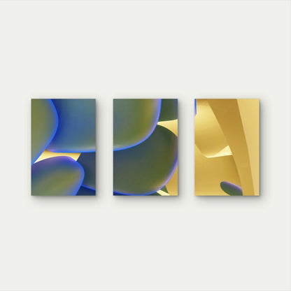 3pcs Abstract Art Blue & Gold Modern Shapes Wall Art Set Canvas Framed 50x70cm - High Quality Print 100% Australian Made Wall Canvas Ready to Hang
