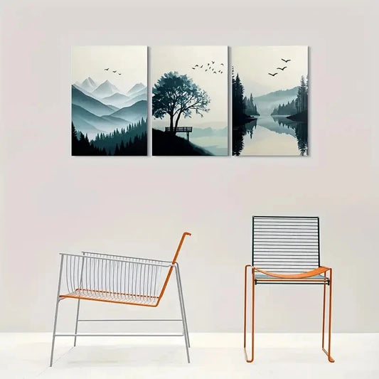 3pcs Peaceful Mountain Lake Landscape Metal Print Ready to Hang Art