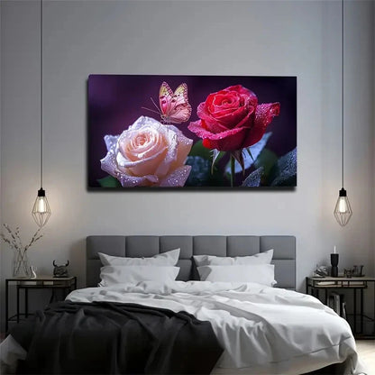 Butterfly Resting On White Rose Wall Art Canvas Office Home Room Framed 120x60cm