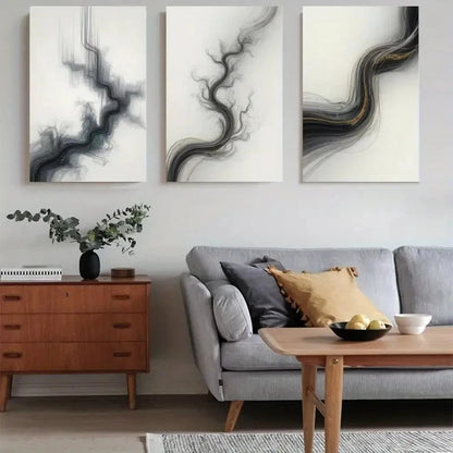 3pcs Abstract Minimalist Black & White Swirls Metal Print Ready to Hang Art