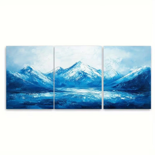 3pcs Blue Mountain with an Impasto Texture Metal Print Ready to Hang Art