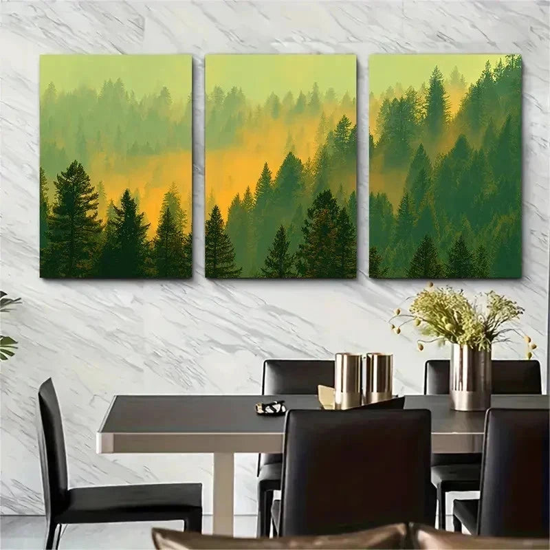 3pcs Long Wide Golden Sunrise Forest Perfect Wall Art Set Canvas Framed 50x70cm - High Quality Print 100% Australian Made Wall Canvas Ready to Hang