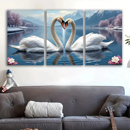 3pcs Romantic Lake With Heart Shaped Reflection Wall Art Set Canvas Framed 60x90cm - High Quality Print 100% Australian Made Wall Canvas Ready to Hang