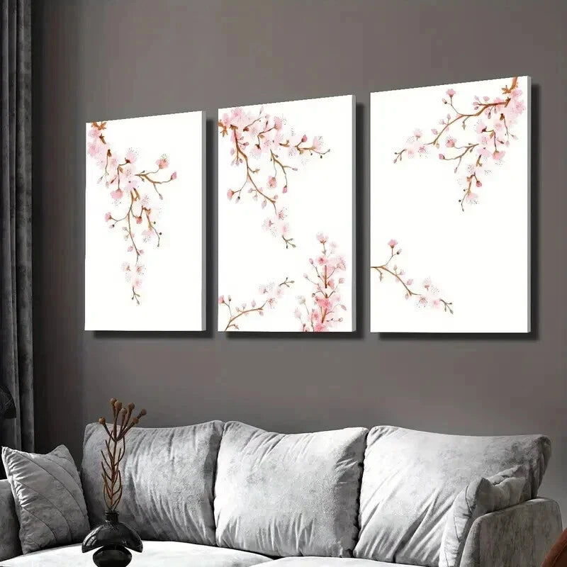 3pcs Vibrant Sakura Watercolor Branches Wall Art Set Canvas Framed 60x90cm - High Quality Print 100% Australian Made Wall Canvas Ready to Hang