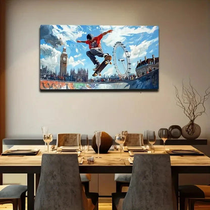 Big Ben Skateboarding Décor Wall Art Canvas Office Home Room Framed 120x60cm