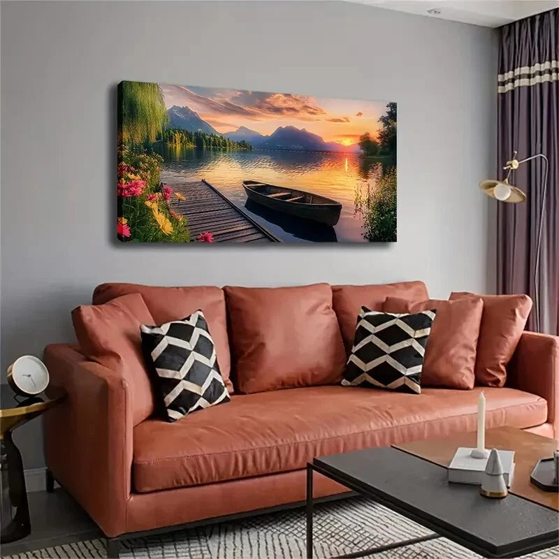 Serene Lake Mountain Landscape Wall Art Canvas Office Home Room Framed 120x60cm - Bella Home Decor