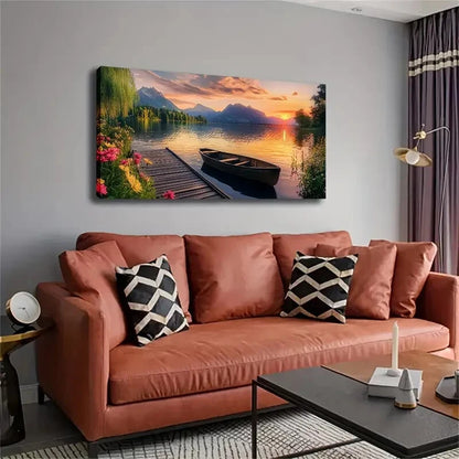 Serene Lake Mountain Landscape Wall Art Canvas Office Home Room Framed 120x60cm - Bella Home Decor