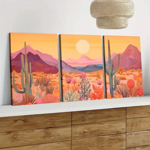 3pcs Arizona Sunset Colourful Mountains Orange Wall Art Canvas Unframed - High Quality Print 100% Australian Made Wall Canvas - Bella Home Decor