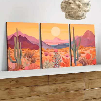 3pcs Arizona Sunset Colourful Mountains Orange Wall Art Canvas Unframed - High Quality Print 100% Australian Made Wall Canvas - Bella Home Decor