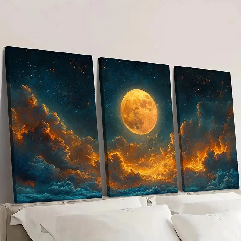 3pcs Magical Moon & Cloud  MC    Wall Art Set Canvas Framed 60x90cm - High Quality Print 100% Australian Made Wall Canvas Ready to Hang