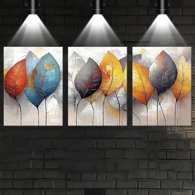 3pcs Modern Abstract Autumn Foliage Metal Print Ready to Hang Art - Bella Home Decor