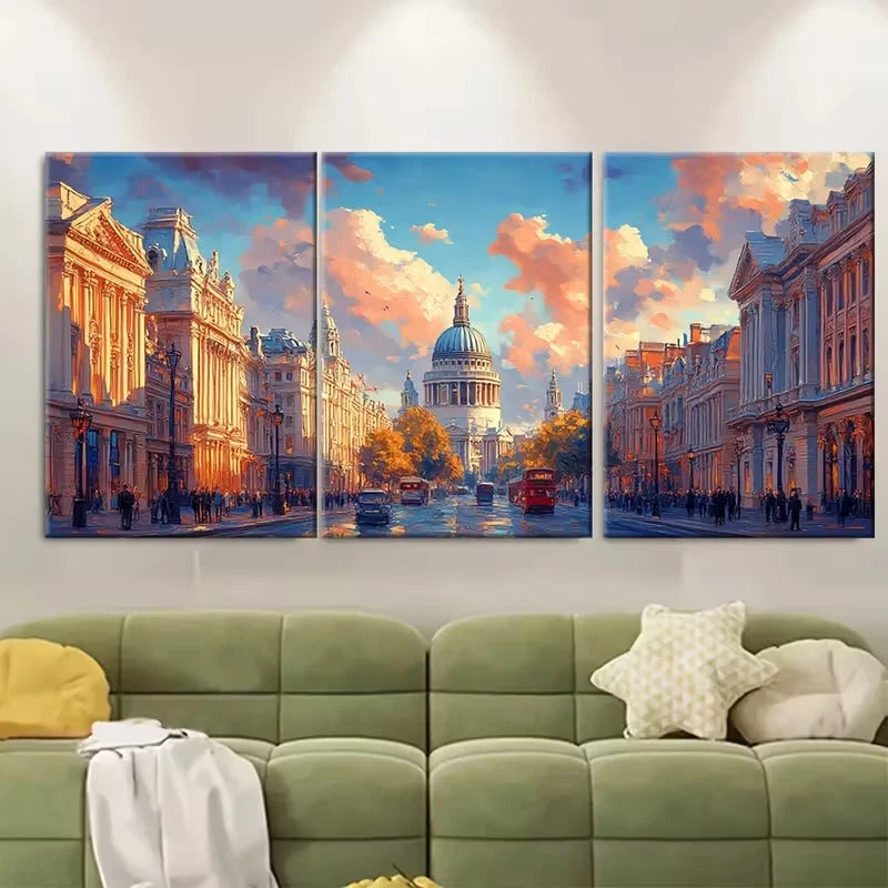 3pcs Georgian London Street Metal Print Ready to Hang Art - Bella Home Decor