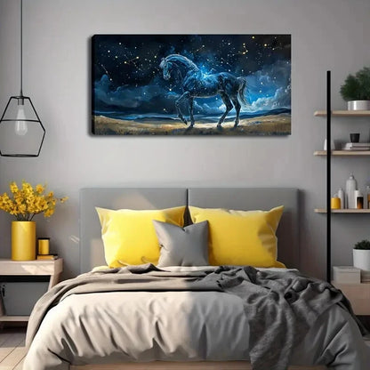 Majestic Black Horse in Starry Wall Art Canvas Office Home Room Framed 120x60cm - Bella Home Decor