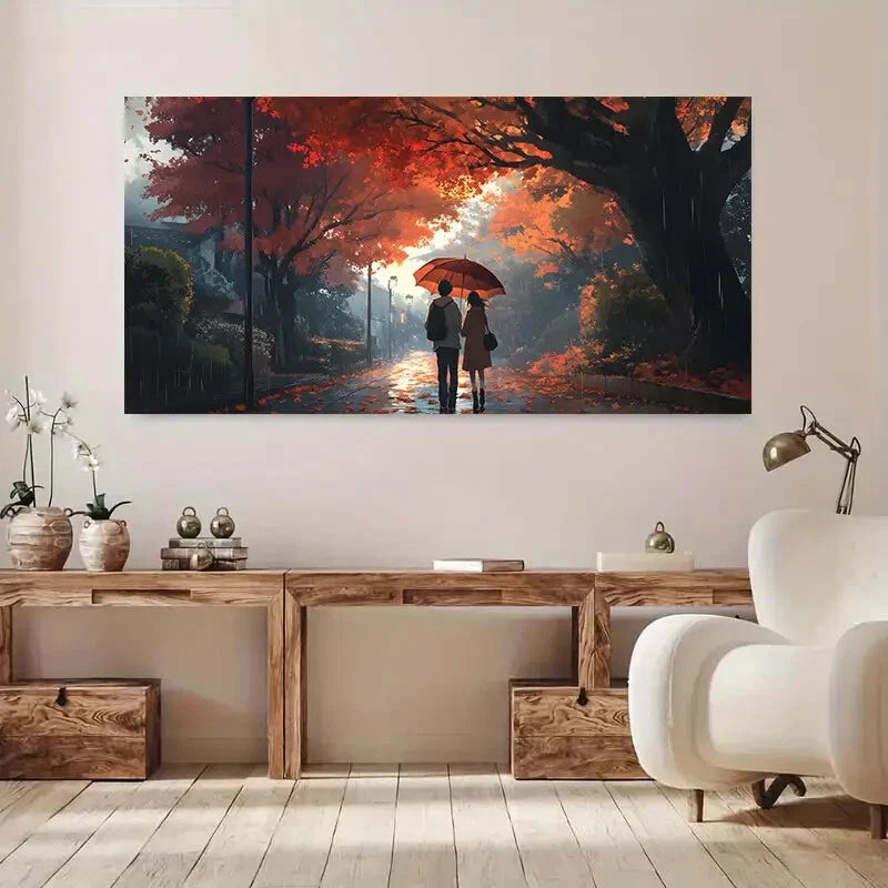 Couple with Umbrella Trees wall canvas office home room framed 120x60cm - Bella Home Decor