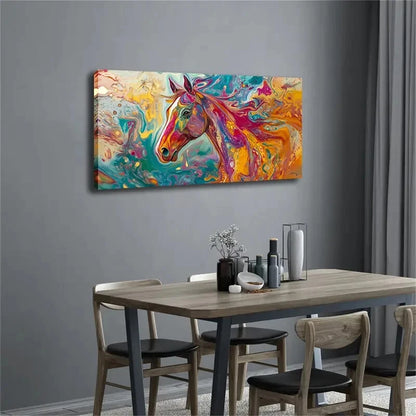 Abstract The Head Of A Horse Wall Art Canvas Office Home Room Framed 120x60cm - Bella Home Decor