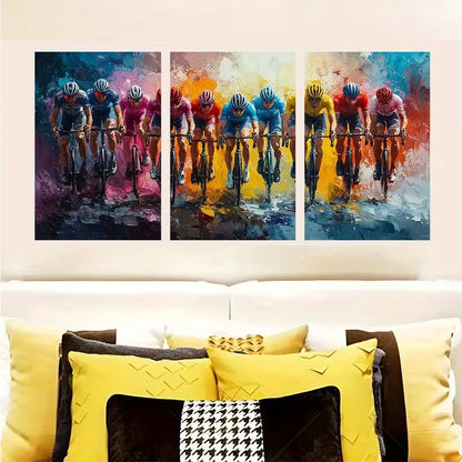 3pcs Colorful Cycling Race Painting Metal Print Ready to Hang Art - Bella Home Decor