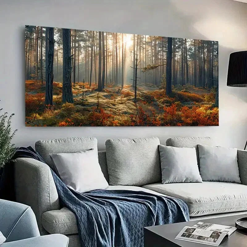 Forest Scene Sunlight Trees wall canvas office home room framed 120x60cm - Bella Home Decor