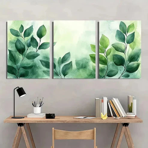 3pcs Botanical Leaf Illustrations Wall Art Set Canvas Unframed - High Quality Print 100% Australian Made Wall Canvas - Bella Home Decor
