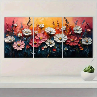 3pcs Pink Meadow & Wildflower Textured Perfect Wall Art Set Canvas Framed 50x70cm - High Quality Print 100% Australian Made Wall Canvas Ready to Hang - Bella Home Decor