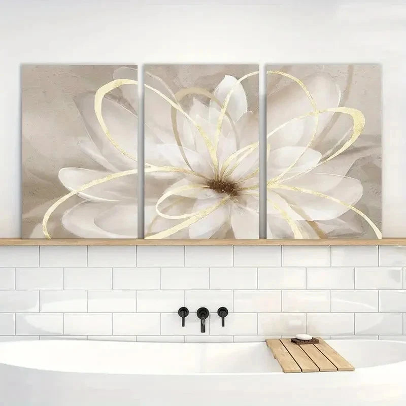 3pcs Painting Kureful White Floral Wall Art Metal Print Ready to Hang Art - Bella Home Decor