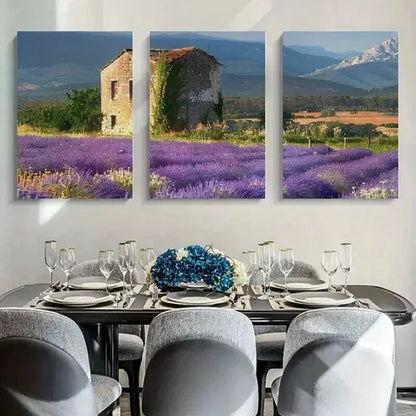 3pcs Lavender Flower Filed Mountain Canvas Unframed - High Quality Print 100% Australian Made Wall Canvas