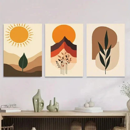 3pcs Modern Abstract Boho Sun, Mountains Wall Art Set Canvas Unframed - High Quality Print 100% Australian Made Wall Canvas