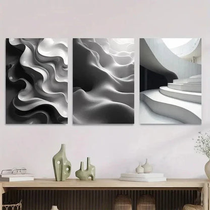 3pcs Modern Abstract Panel Black and White Wall Art Set Wall Art Canvas Unframed – High Quality Print 100% Australian Made Wall Canvas