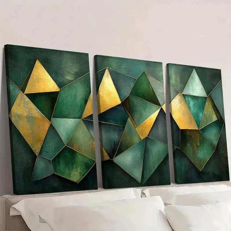3pcs Green Geometric Polygon OI   Wall Art Set Canvas Framed 40x60cm - High Quality Print 100% Australian Made Wall Canvas Ready to Hang