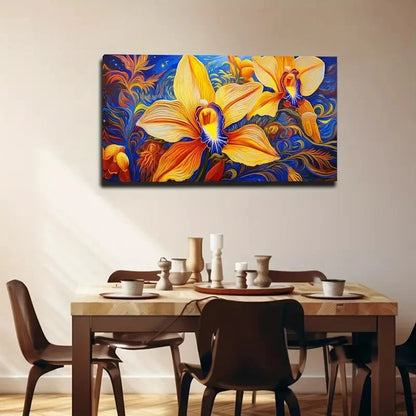 Vibrant Yellow Orchid Wall Art Canvas Office Home Room Framed 120x60cm