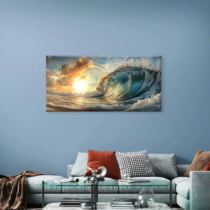 Vibrant Sunset Sky & Ocean WavesWall Art Canvas Office Home Room Framed 120x60cm