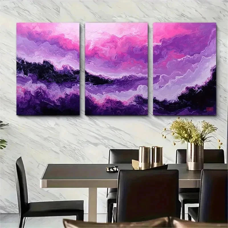 3pcs Abstract Purple Oil Painting Perfect Wall Art Set Canvas Framed 50x70cm - High Quality Print 100% Australian Made Wall Canvas Ready to Hang - Bella Home Decor