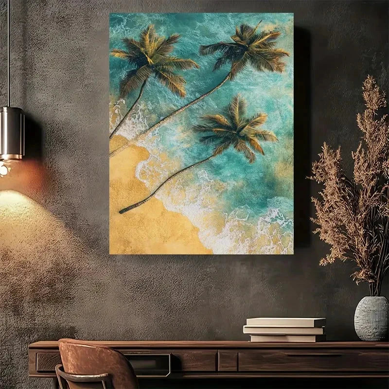 Beautiful Beach Paradise Palm Trees Painting 40x60cm Metal Print Ready to Hang