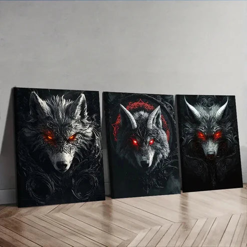 3pcs Fierce Red-Eyed Wolf Wall Art Canvas Unframed - High Quality Print 100% Australian Made Wall Canvas