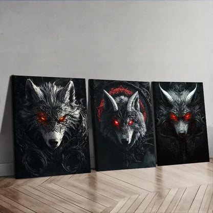 3pcs Fierce Red-Eyed Wolf Wall Art Canvas Unframed - High Quality Print 100% Australian Made Wall Canvas