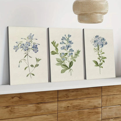 3pcs Vintage Botanical Blue Flowers Green Leaves Wall Art Set Wall Art Canvas Unframed – High Quality Print 100% Australian Made Wall Canvas - Bella Home Decor