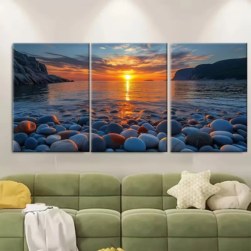 3pcs Boulder Beach Sunrise Seascape Metal Print Ready to Hang Art - Bella Home Decor