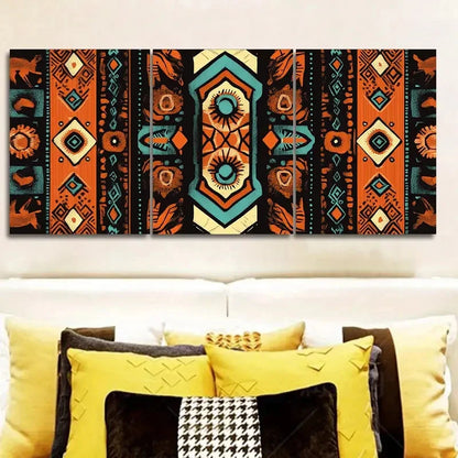 3pcs Vib African Dashiki Graphic Design Print Wall Art Set Canvas Framed 60x90cm - High Quality Print 100% Australian Made Wall Canvas Ready to Hang - Bella Home Decor