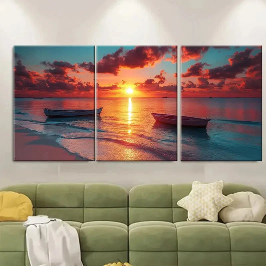 3pcs Ocean Sunset Canvas Coastal Beach FG Wall Art Set Canvas Framed 50x70cm - High Quality Print 100% Australian Made Wall Canvas Ready to Hang