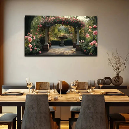 Rose Vine Covered Arch Lush Wall Art Canvas Office Home Room Framed 120x60cm