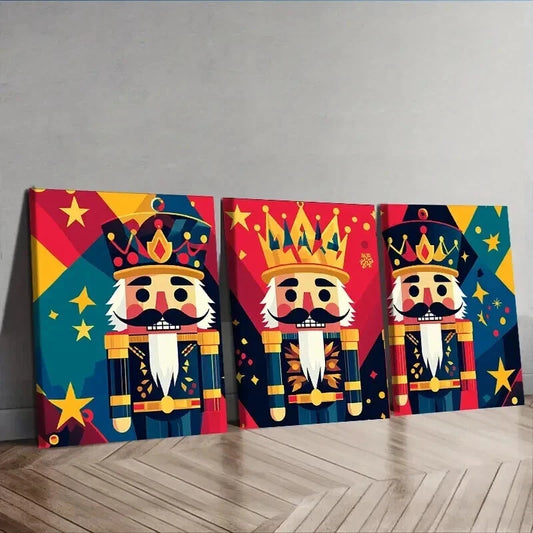 3pcs Art Deco Nutcracker Cartoon Wall Art Set Canvas Framed 50x70cm - High Quality Print 100% Australian Made Wall Canvas Ready to Hang