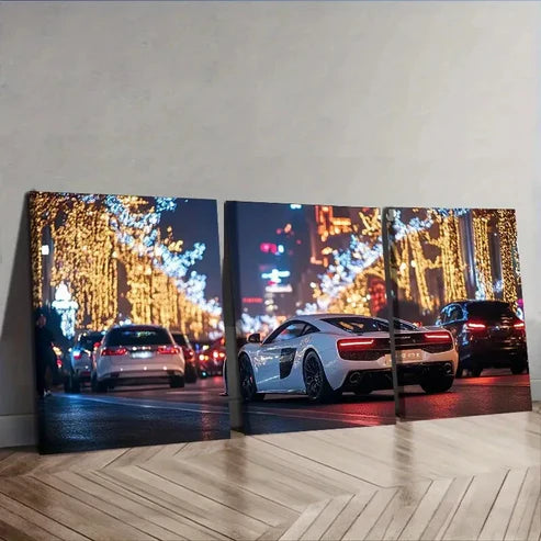 3pcs Sports Cars in the City Wall Art Set Wall Art Canvas Unframed – High Quality Print 100% Australian Made Wall Canvas