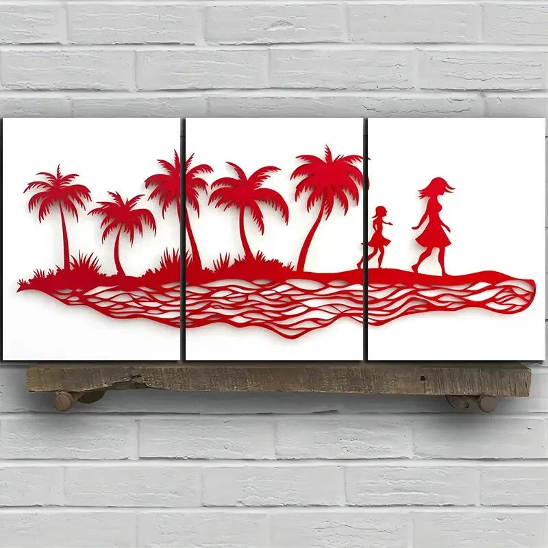 3pcs Coconut Trees and Women Tropical Metal Print Ready to Hang Art - Bella Home Decor