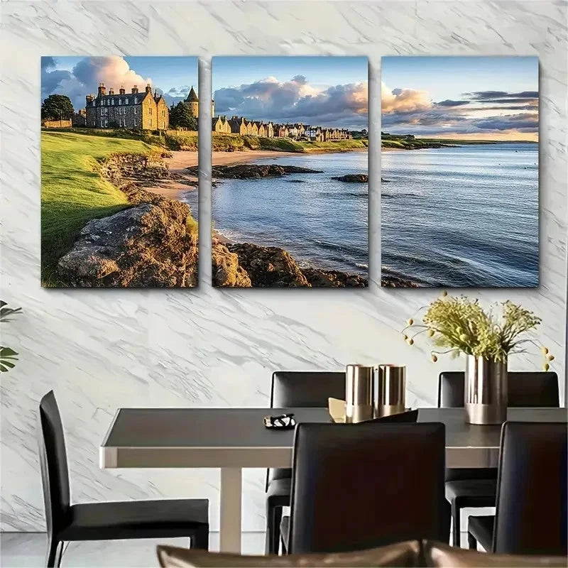 3pcs Beach Coastal Decor Scotland Travel Perfect Wall Art Set Canvas Framed 50x70cm - High Quality Print 100% Australian Made Wall Canvas Ready to Hang - Bella Home Decor