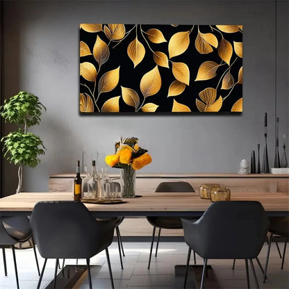 Golden Leaf Line Texture Modern Wall Art Canvas Office Home Room Framed 120x60cm