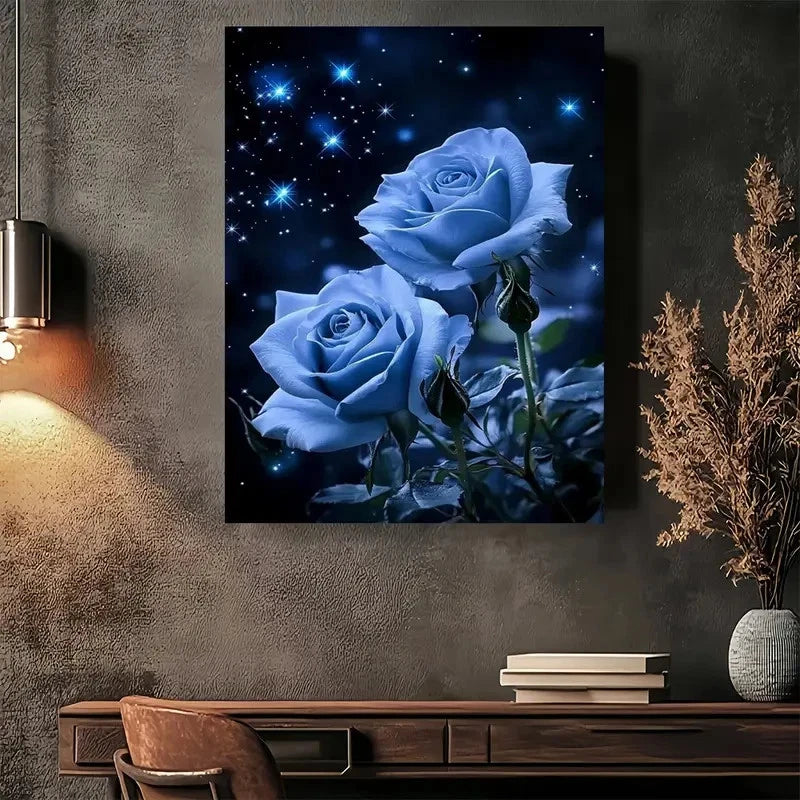 Beautiful Blue Rose Celestial Garden Painting 40x60cm Metal Print Ready to Hang - Bella Home Decor