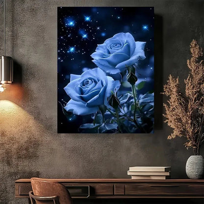 Beautiful Blue Rose Celestial Garden Painting 40x60cm Metal Print Ready to Hang - Bella Home Decor